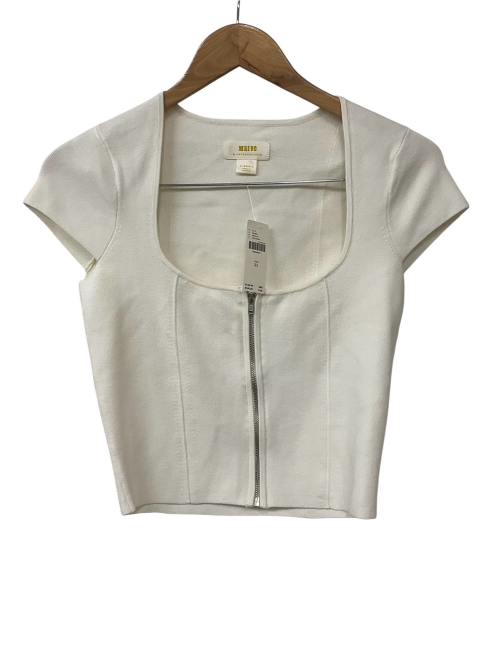 NWT Anthropologie Maeve Cream Zip Up Knit Short Sleeve Top XS